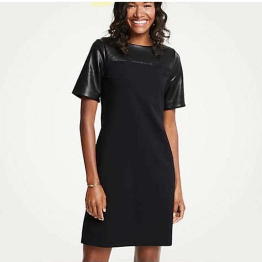 Ann Taylor Black Faux Leather Dress